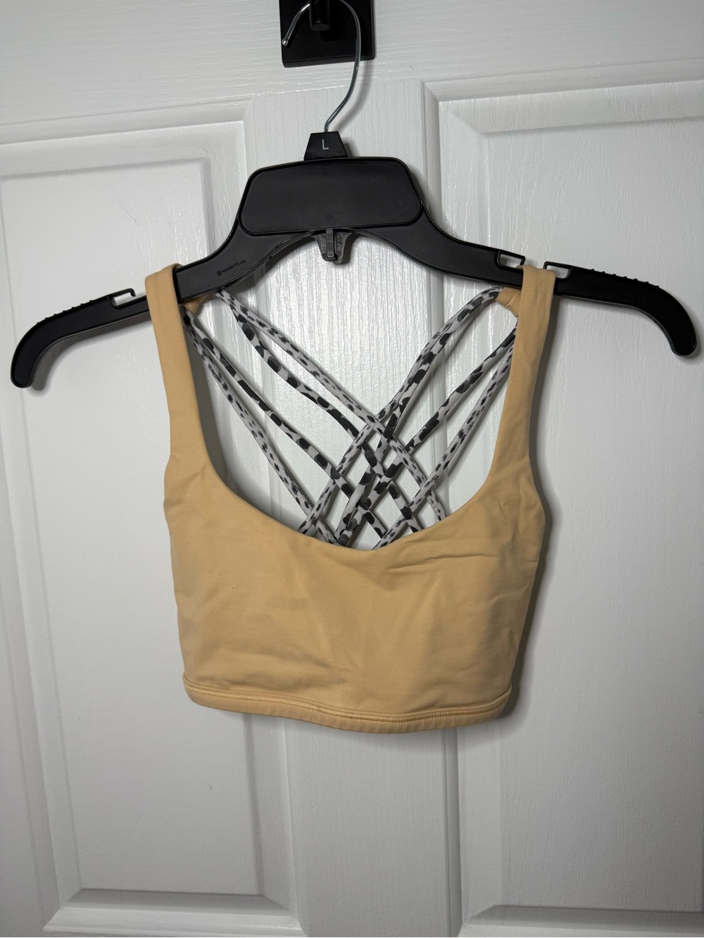 lululemon athletica Strappy Back Sports Bra - Beige with Gray Print Straps size
